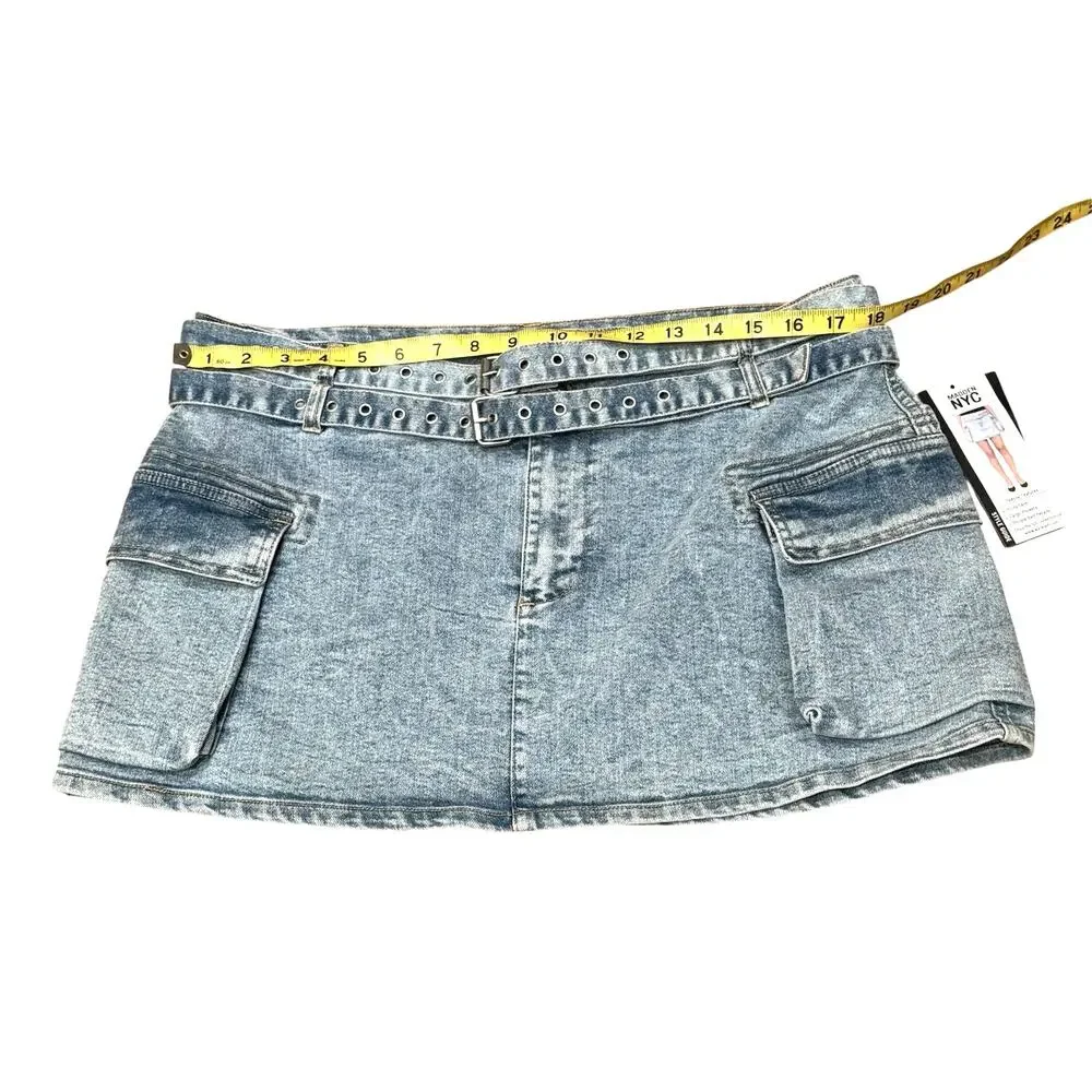 NWT Denim jean Mini Skirt Cargo Large 12-14 Double Belted festival concert